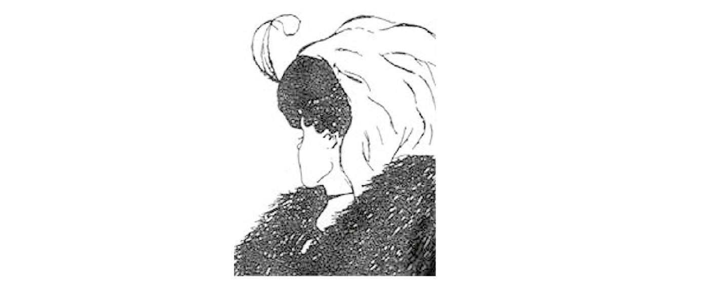 طراحی قدیمی سیاه‌وسفید که هم می‌تواند زن جوانی باشد که رو برگردانده و هم پیرزنی در نیم‌رخ